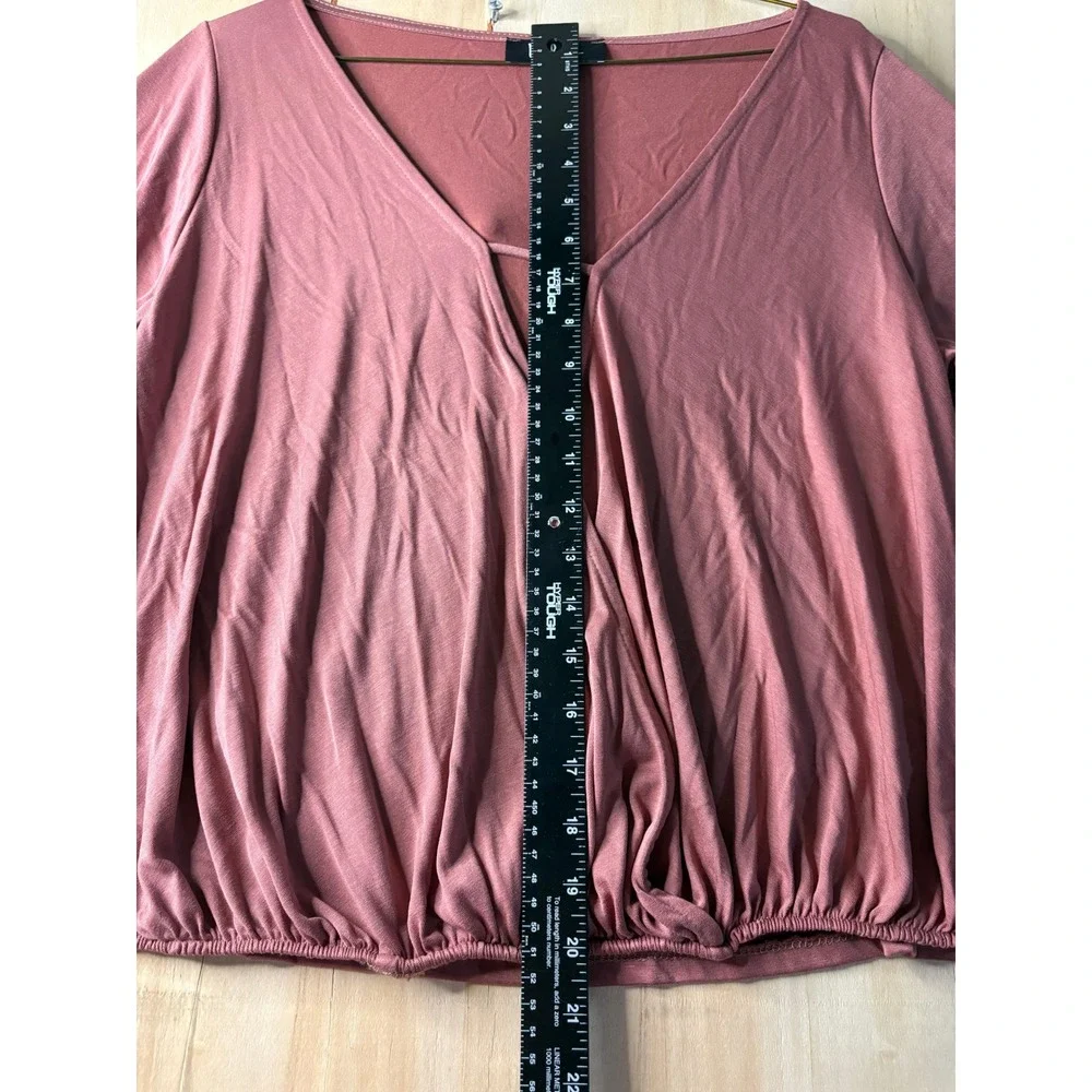 Lulus Womens Dusty Rose Long Sleeve Surplice Elastic Hem Blouse Top Large